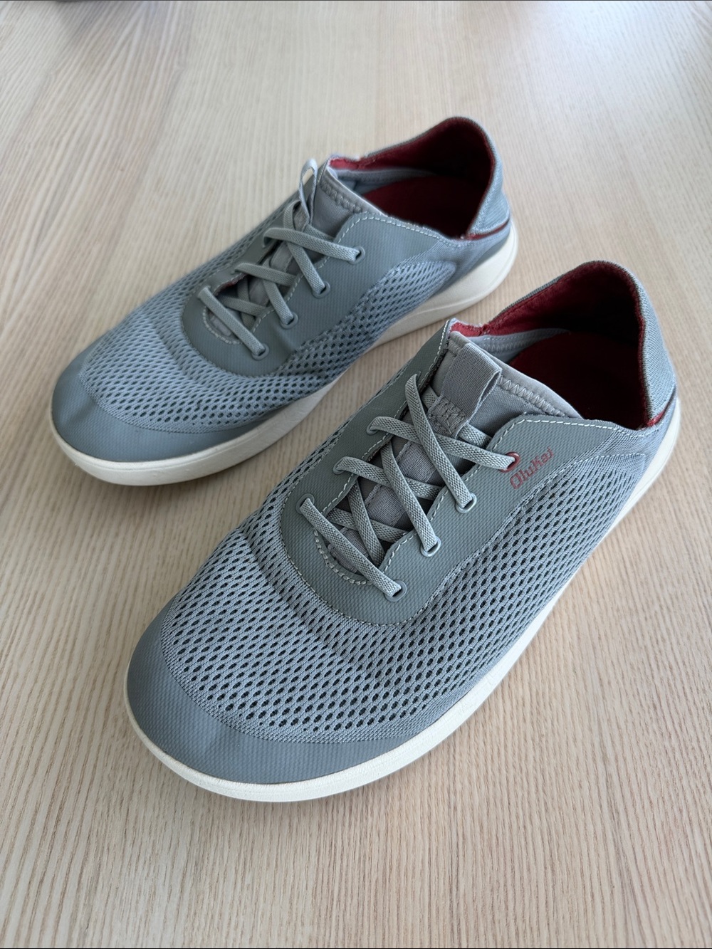 OluKai Gray Mesh Lace-Up Sneakers with Orange Lining